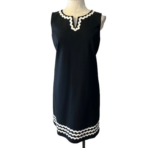 Talbots Dress 8P 8 P Black White Ric Rack Stretch Sleeveless Career Church - Picture 2 of 9